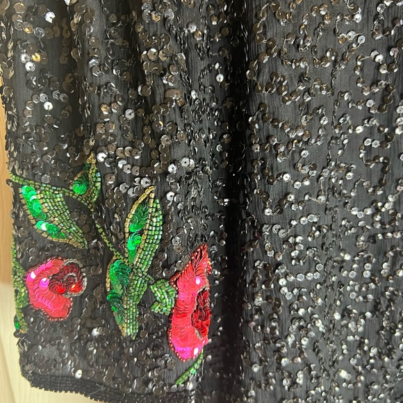 Vintage Laurence Kazar silk sequin & beaded top XL-XXL - Picture 7 of 9